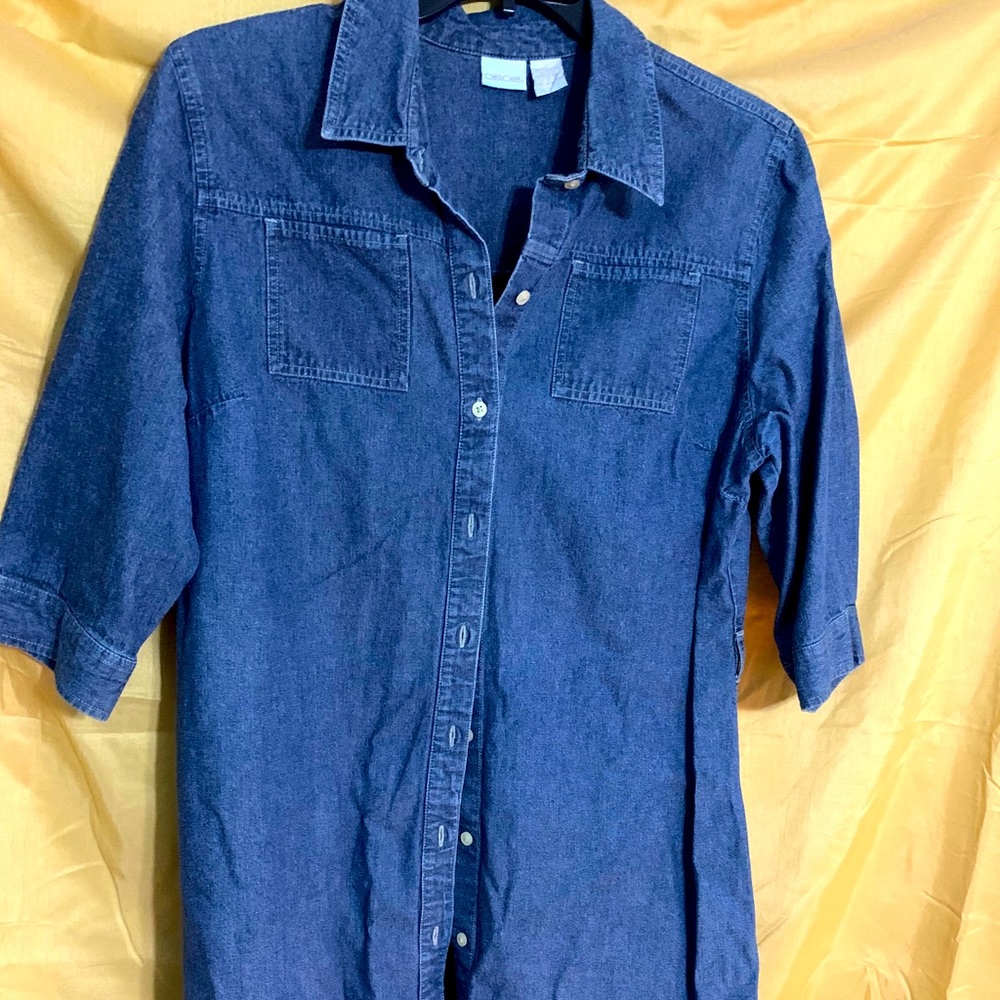 Collared, Blue Jean 3/4 sleeve A-line Dress /Long jacket by Cherokee